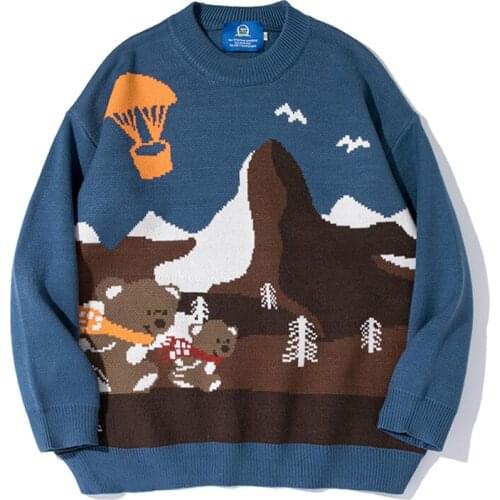 2021 Autumn Winter New Knitted Pullover Sweater For Men Women Couples Funny Cartoon Bear Letter Harajuku College Style Tops