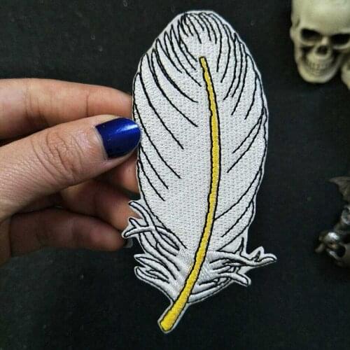 Feather Iron On Patch Embroidered Applique Sewing Label punk biker Patches Clothes Stickers Apparel Accessories Badge