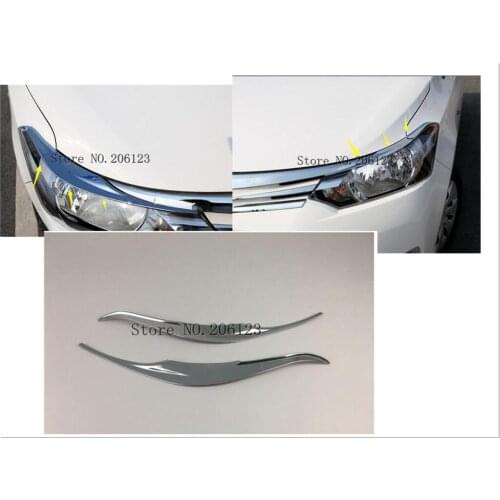 Car front head Light lamp eyebrow hood Molding frame stick ABS Chrome trim 2pcs For Toyota Vios/Yaris sedan 2014 2015 2016