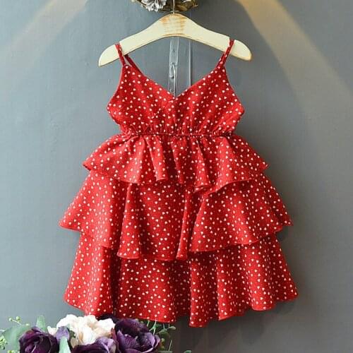 Girls Dresses 2020 Summer New Childrens Clothing Cute Girl Foreign Sling Polka Dot Chiffon Multilayer Cake Dress