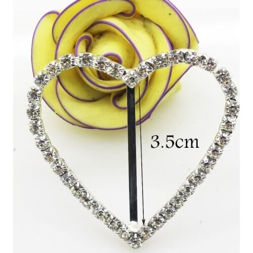 Wholesale 5 pcs/lot 3.5cm Clear Rhinestone Buckle Heart For Wedding Invitation Diamante Ribbon Sliders