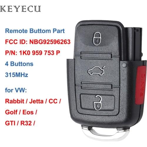 Keyecu 1K0 959 753 P Remote Key Head 4 Buttons 315MHz ID48 for Volkswagen Eos Golf GTI Jetta Rabbit 1K0959753P