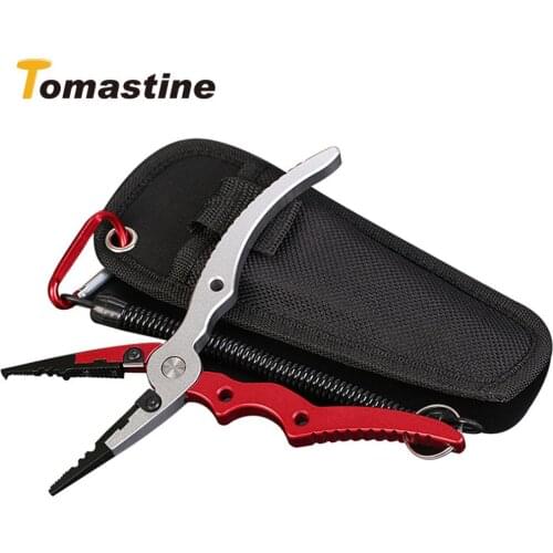 New Aluminum Alloy Fishing Pliers Split Ring Cutter Fishing Holder Tackle with Sheath Retractable lanyard tool Red/Blue