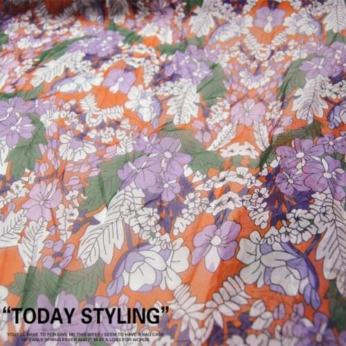 Silk Chiffon Fabric Dress Large Wide Beautiful Purple Flower Real 100% clothing Cloth DIY patchwork