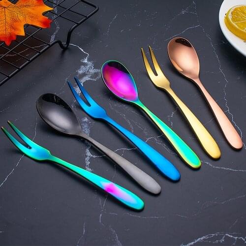 Symphony stainless steel 304 gold-plated fruit fork two-tooth fork pastry fork dessert dessert coffee small spoon