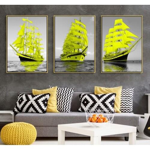 Nordic Modern Sailboat Seascape 3 Pieces Wall Art Print Picture Canvas Painting Poster for Living Room No Framed