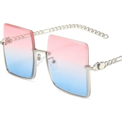 Vintage Rimless Sunglasses Women 2021 Trendy Brand Designer Retro Oversized Square Sun Glasses Men Summer Shades zonnebril dames
