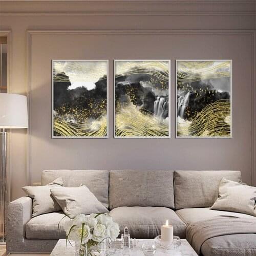 Modern Abstract Landscape Gold Foil Picture Home Decor Nordic Canvas Painting Wall Art Print and Poster For Living Room Bedroom