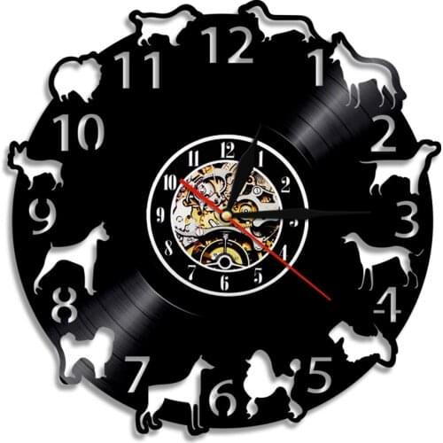 Dog Puppy Art Wall Animal Dog Breeds Vinyl The Wall Clock Modern Design 3D LED Wall Clock Timepiece Living Room Decor