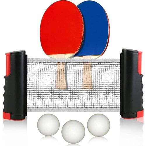 Retractable Table Tennis Net and Post Set 2 Ping Pong Paddles 3 Balls for Kids and Adult