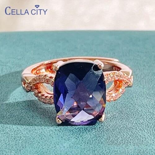 Cellacity silver 925 jewelry rings for charm lady with round shape purple amethyst gemstones rose gold color women party gifts