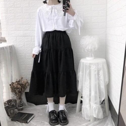 Skirts Women High Waist Plus Size 5xl Black White Streetwear Long Skirt All-match Mujer Faldas Casual Mid-Calf Teens Elastic