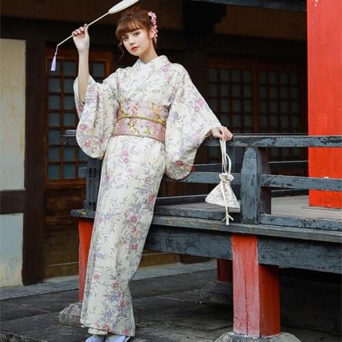 Womens Traditional Japanese Kimono Japan Style Floral Prints Classic Yukata Cosplay Dress Performing Wear Bathrobe