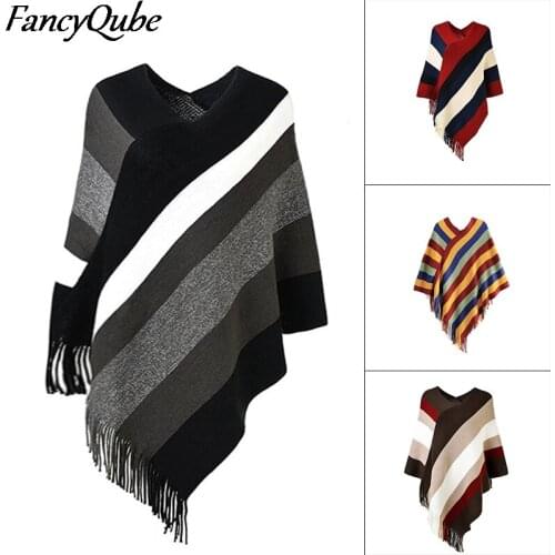 Winter Cloak Women Soft Knitted Print Tassel Cardigan Capes Shawl Coat Ponchos National Wind Sweater Shawl Elegant Cape Poncho
