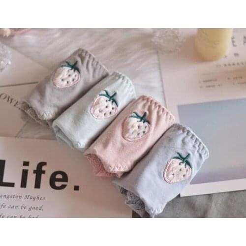 100% Real Photo 2nd Shipping Free M L XL Lovely Cute Lolita Kawaii Soft Cotton Strawberry Panties Underwear Brief Thong WP625