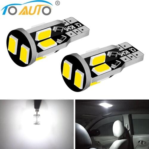 2Pcs W5W LED T10 Led Bulb 168 194 Canbus Nor Error 10SMD 5630 Car Signal Lights Clearance License Plate Lamp 6000K White 12V