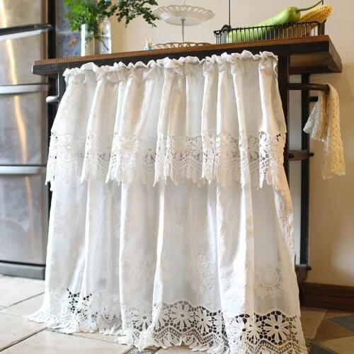 2 Layers of Cloth Curtain Cotton Sheer Half Kitchen Drapes with Lace Edge Wedding White Short Cortinas Carbinet Window Curtains