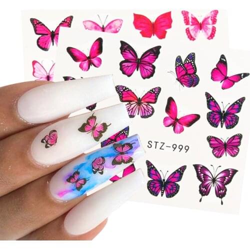 4pc Pink Butterfly Nail Art Stickers Black Blue Slider Summer Watermark Tattoo Decals Nail Decoration Accessories laSTZ982-1017