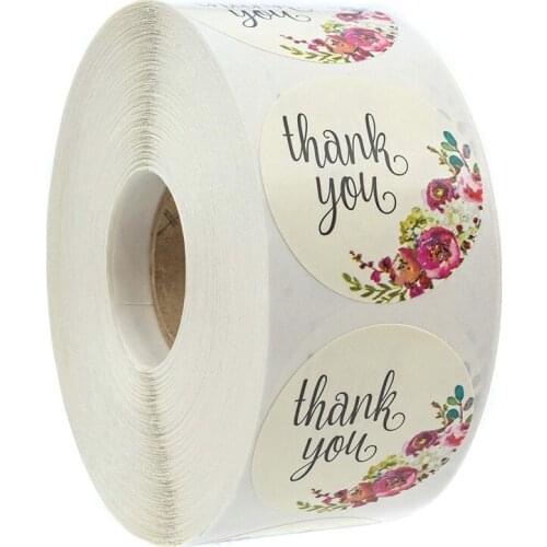 500PCS /roll round floral thank you stickers scrapbooking for package seal labels custom sticker Multi Color Design sticker