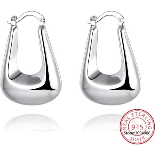 925 Sterling Silver Classic Smooth U Shape Earrings Charm Women Party Gift Fashion Wedding Engagement Jewelry