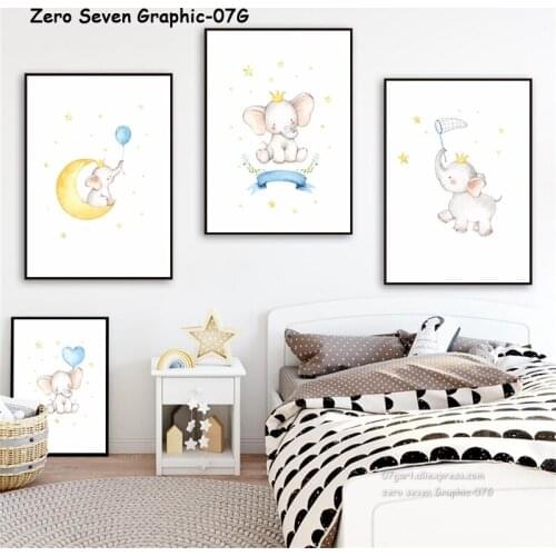 Watercolor Star Moon Crown Elephant Canvas Painting Poster And Print Baby Room Wall Art Picture Home Decoration