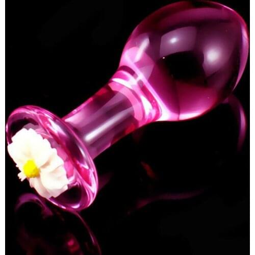 Pink Glass Anal Butt Plugs with Flower G-Spot Stimulator Sexy Massager Crystal Sex Toy Glass Dildo Female Masturbation Product
