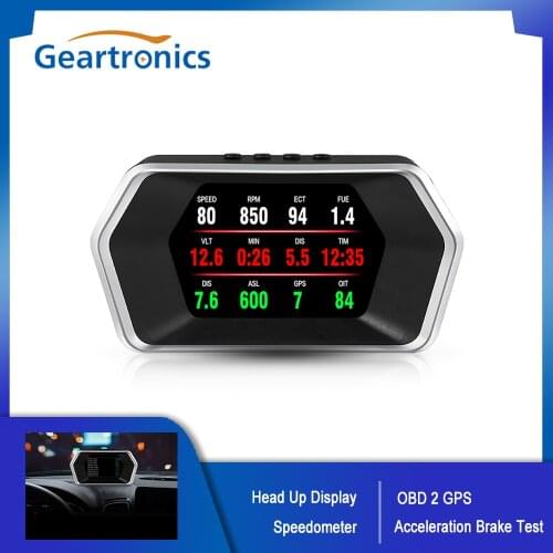 Car Head Up Display Speedometer GPS Car HUD Dual System OBD2 Overspeed/ Water Temperature Alarm Acceleration Brake Test Display