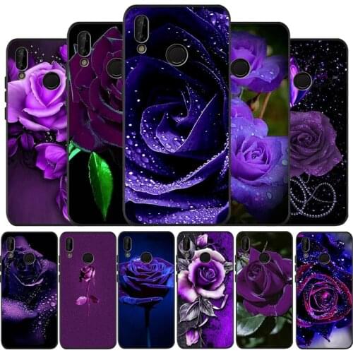 Purple rose black Phone Case for huawei P40 P30 P20 P10 Pro P9 Lite nova 4E 6SE Psmart 2 2019 Y6 9 Prime cover