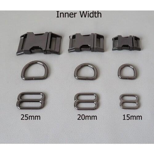 15mm 20mm 25mm Gun Black Metal D Ring Side Release Buckle For Pet Dog Collar Paracord Harness Belt Loop Outdoor Accessory Parts