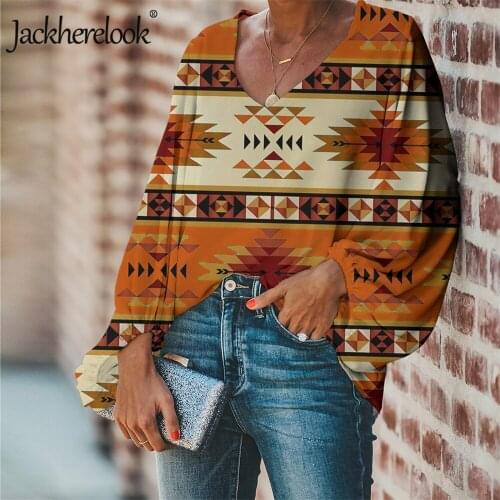 Jackherelook African Tribal Ethnic Floral Pattern Plus Size Chiffon Blouse for Ladie Lantern Sleeve Woman Clothes Blusas Mujer