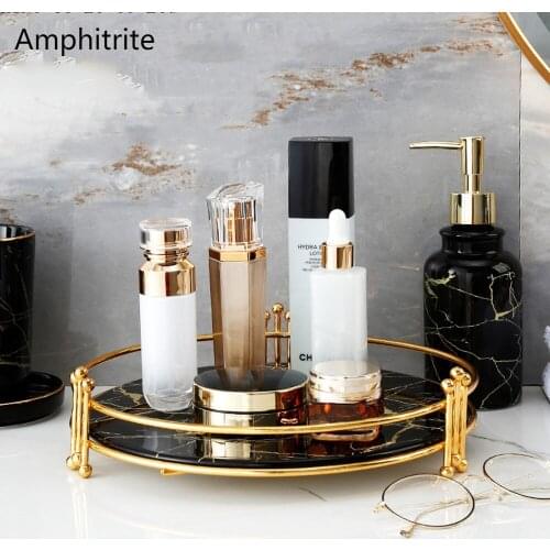 Ceramic Marble Storage Tray Gold Storage Rack Tabletops Round Table Dressing Table Tables Storage Tray Bathroom Decoration