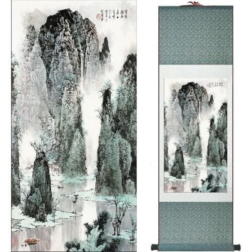 Chinese traditional landscape art painting Mountain and River art painting top quality silk scroll painting
