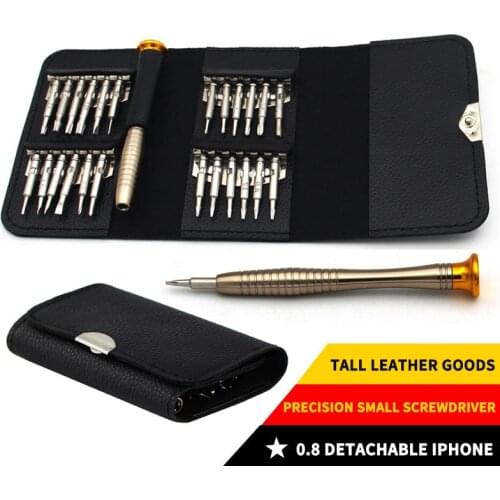 25 in 1 Leather Case Pentagonal 0.8T6 Multi-purpose Mobile Phone Precision Watch Glasses Aluminum Alloy Screwdriver Set