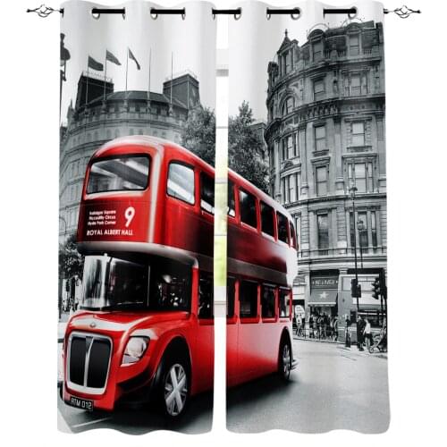 Red Bus London Street Scenery Windows Curtains Living Room Bedroom Kitchen Curtains For Children Drapes Window Treatments