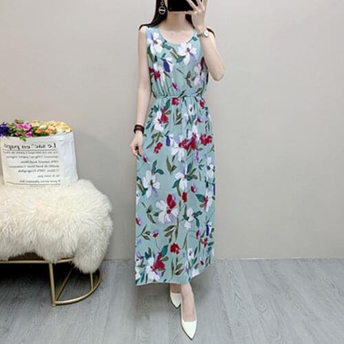2021 Summer Beach Style Womens Dress Print Floral Sleeveless Ladies Vestidos Sashes Boho Female Robe Dress One Size KE1016