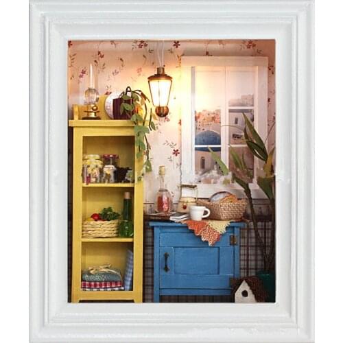 Miniature Wooden Doll House DIY Photo Frame Warm Dawn Dollhouse Mini Furniture Assembling Handcraft Building Puzzle Toy For Kids
