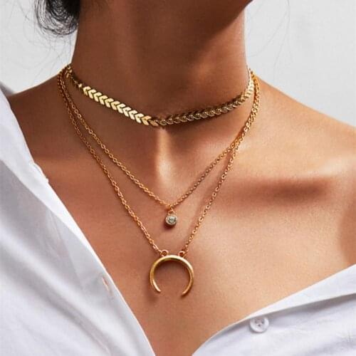 Fashion Rhinestone Multi-layer Chain Necklace Women Jewelry Pendant Gift Party