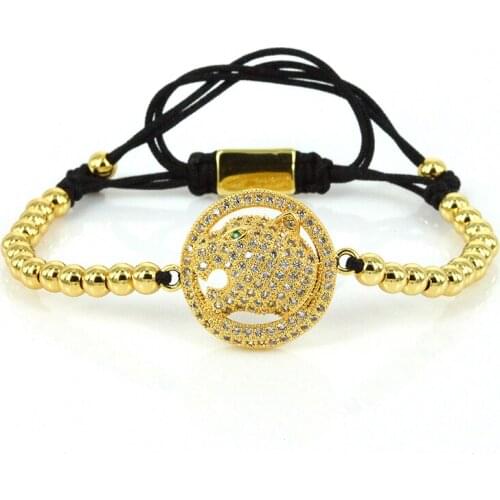 Anil Arjandas Men Bracelets Gold Color Leopard Head Charms Micro Inlay Zircon Beads Braiding Macrame Bracelets&Bangles ZZB-08