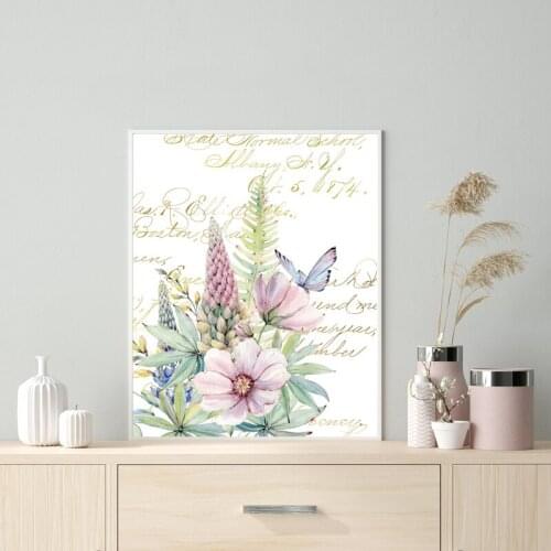 French Country Wall Art Canvas Prints Watercolor Butterfly Flower Painting Spring Sign Garden Picture Poster Living Room Decor
