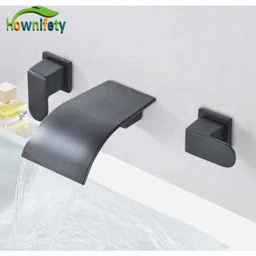 Wall mount Basin three hole sink faucet Bathroom modern hot cold Switch ORB chrome Brushed nickel polished waterfall water