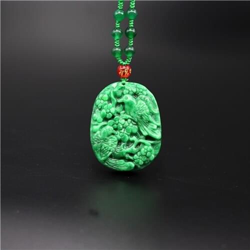 Natural Green A Emerald Jade Flower Bird Pendant Necklace Jadeite Jewellery Double-sided Carved Amulet Fashion Gifts for Women