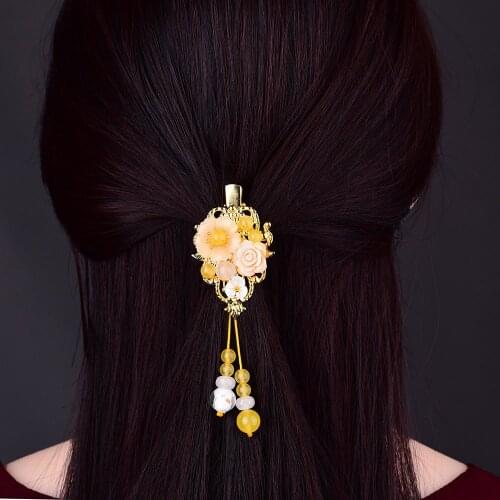 Jade Stone Barrettes Flowers Hairpin Charm Jadeite Jewelry Carved Amulet Fashion Accessories Natural Chinese Gifts for Wome