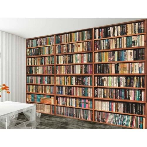 Non-woven home decor wallpaper mural brown bookshelf wallpapers book shelf 3D image living room TV backdrop study