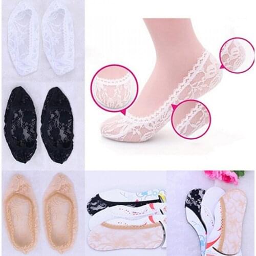 50% Hot Sales Women Fashion Voile Lace Antiskid Invisible Liner Flexible Low Cut Boat Socks