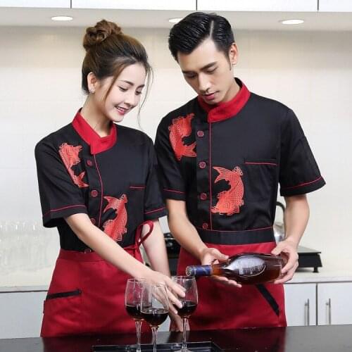 New Short Sleeve Chef Uniform, Chef Wear Summer Cake Work Clothes Hotel Kitchen Staff Jacket Male Overalls Kitchen Suit B-6240