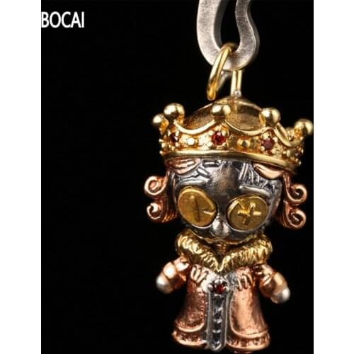 BOCAI New Solid S925 Silver Jewelry Cartoon Doll Pendant Retro Cute Queen Doll Fashion Woman Pendant