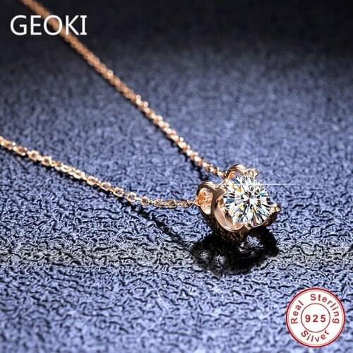 Geoki Real 925 Sterling Silver Rose Gold Perfect Cut 1 Ct Passed Diamond Test D Color VVS1 Moissanite Cow Head Pendant Necklace