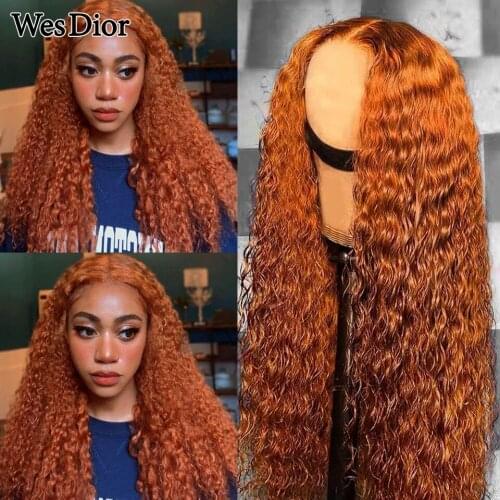 Ginger Kinky Curly Lace Frontal Human Hair Wigs 13x4 Lace Front Deep Wave Wig Orange Curly Wig Pre Plucked For Black Women