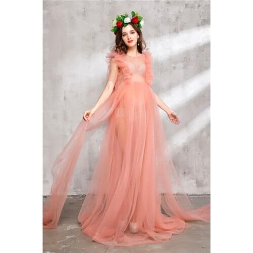 Maternity photography dress transparent mesh Lace Long Dress for maternity gown maxi dresses for photo shoot Photography Props