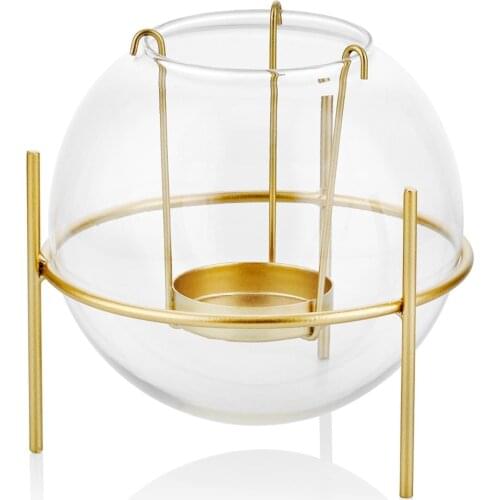 The Mia Gift Accessories Decorative Elegant Modern Fashion Design Tables Stands Presentation For Tealight Candle Holder Glass-Gold- 13*13 Cm